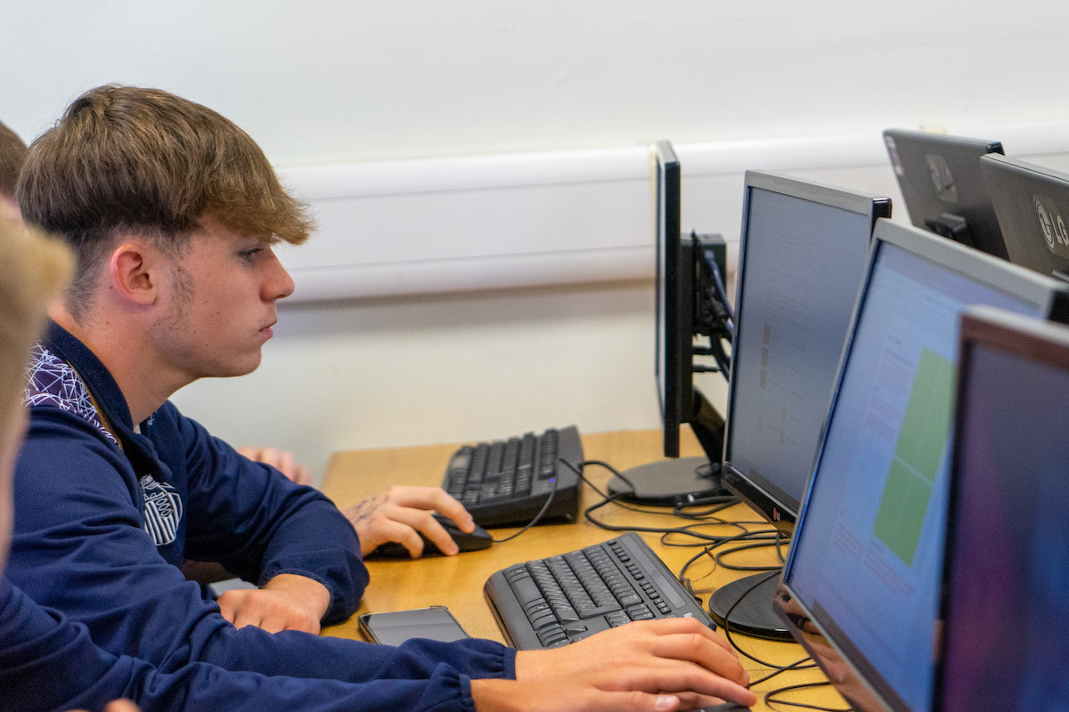 GTFC BTEC student working at a computer