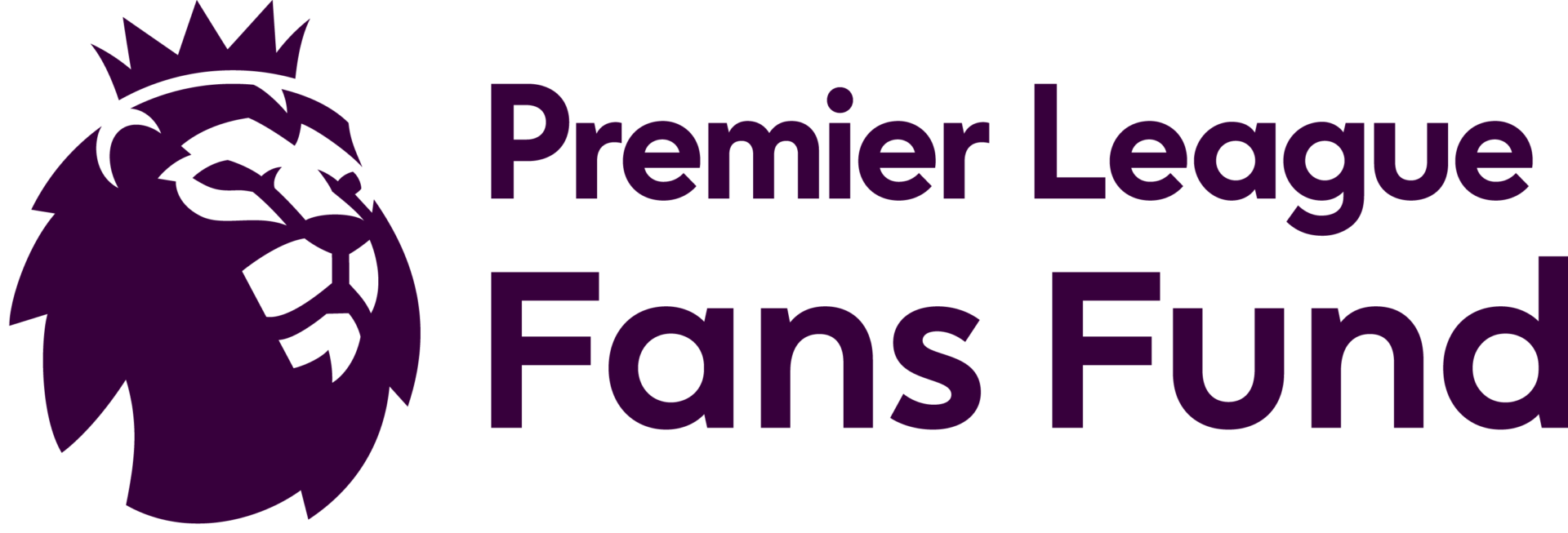 Premier League Fans Fund logo featuring a lion head and text in dark purple.