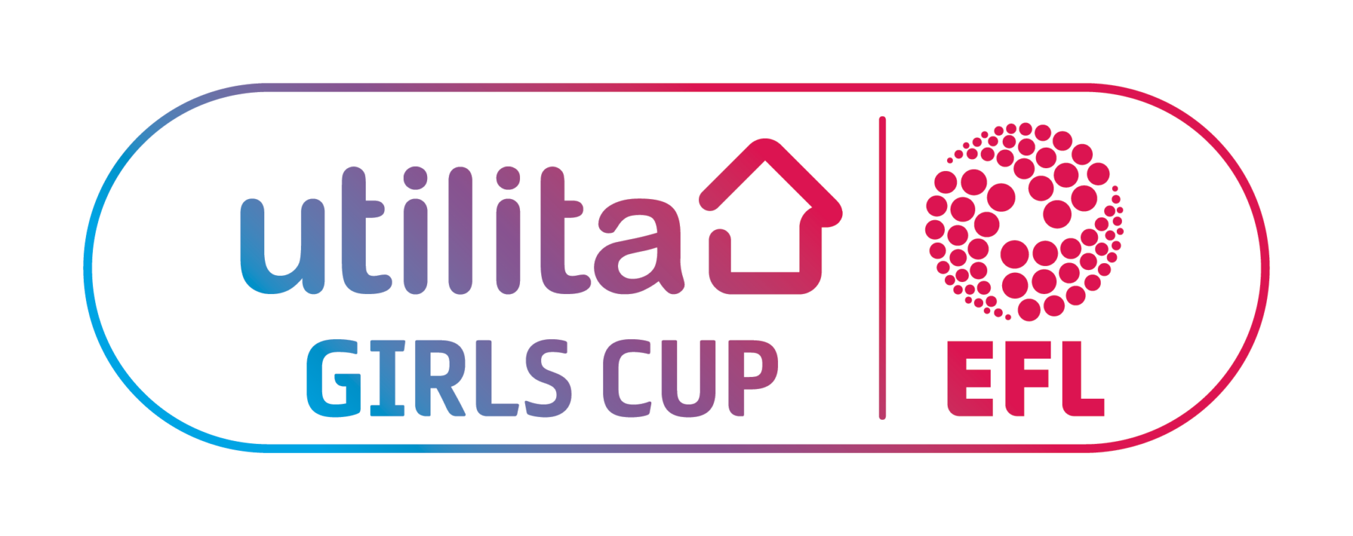 Logo of the Utilita Girls Cup and EFL, featuring a gradient design and a stylized football graphic.
