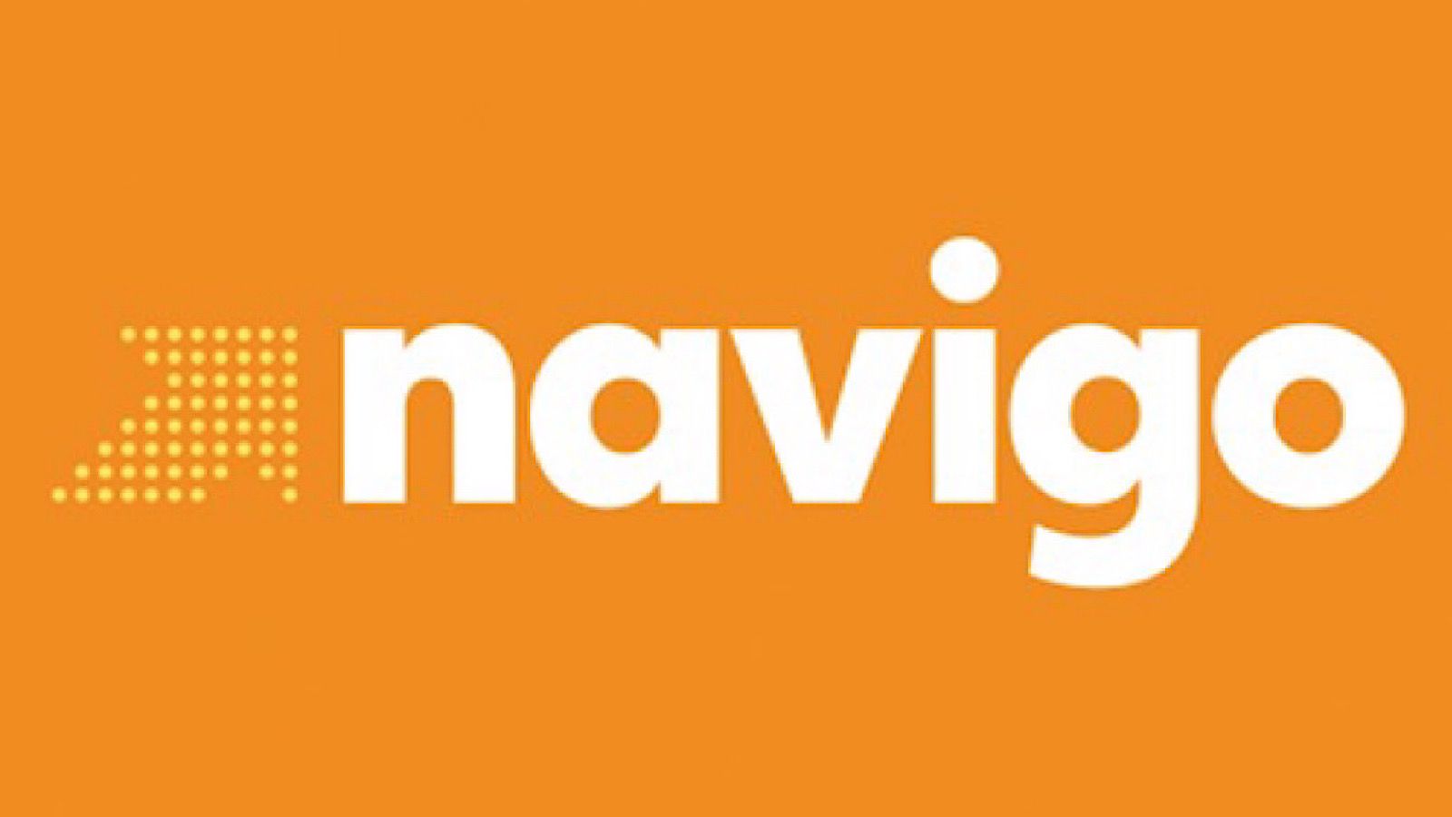 Navigo logo on an orange background with white text and a dotted arrow design on the left.